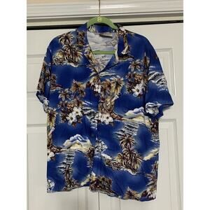 Vintage Hilo Hattie Women’s Shirt L Palms Guitars Short Sleeve